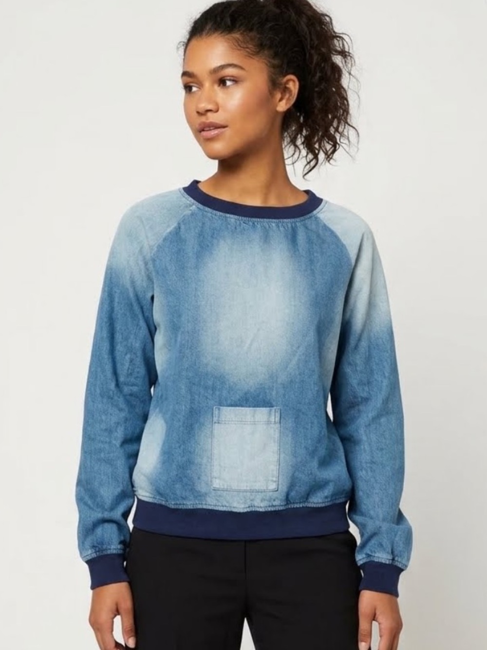DAYA BY ZENDAYA Denim Crewneck Pullover Medium RARE